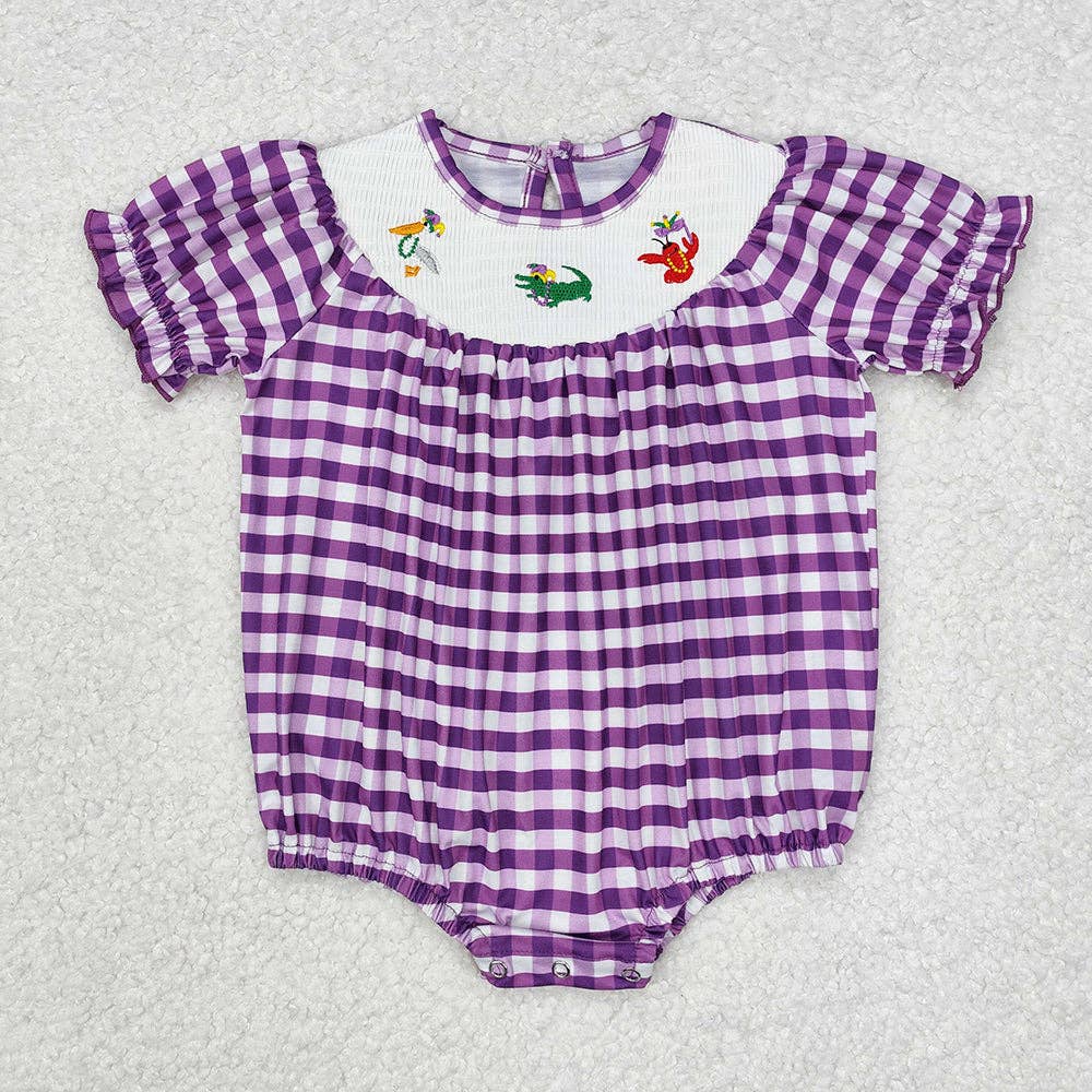 Mardi Gras Smocked Gingham Bubble