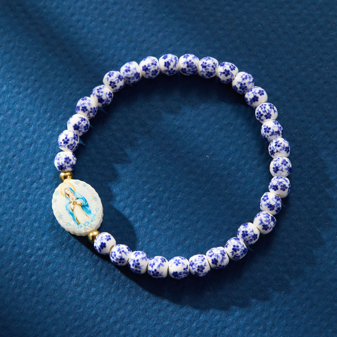 Holy Water Miraculous Mary Porcelan Bracelet: Waterproof Gold