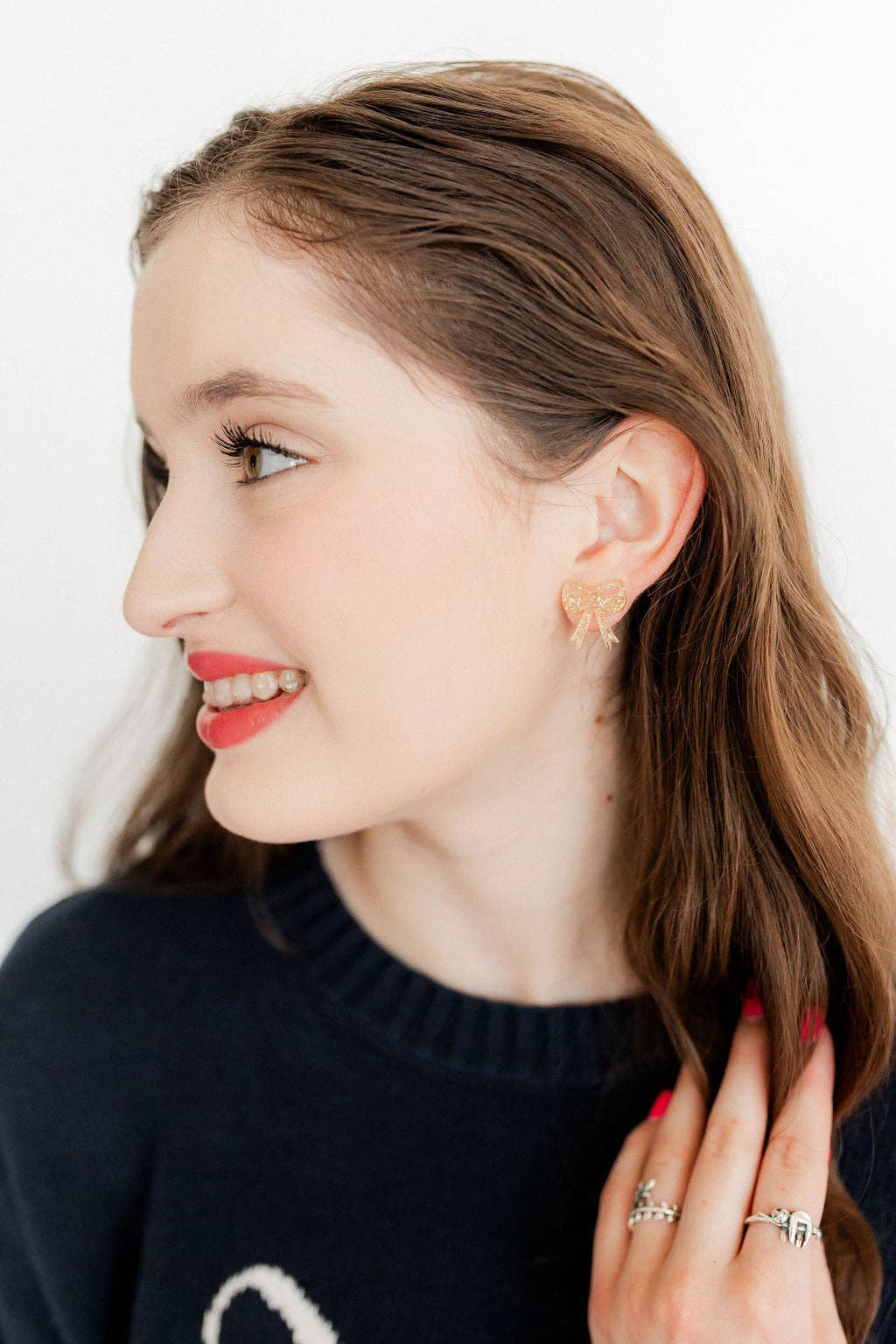 Sophia  Bow Earrings - Gold Glitter