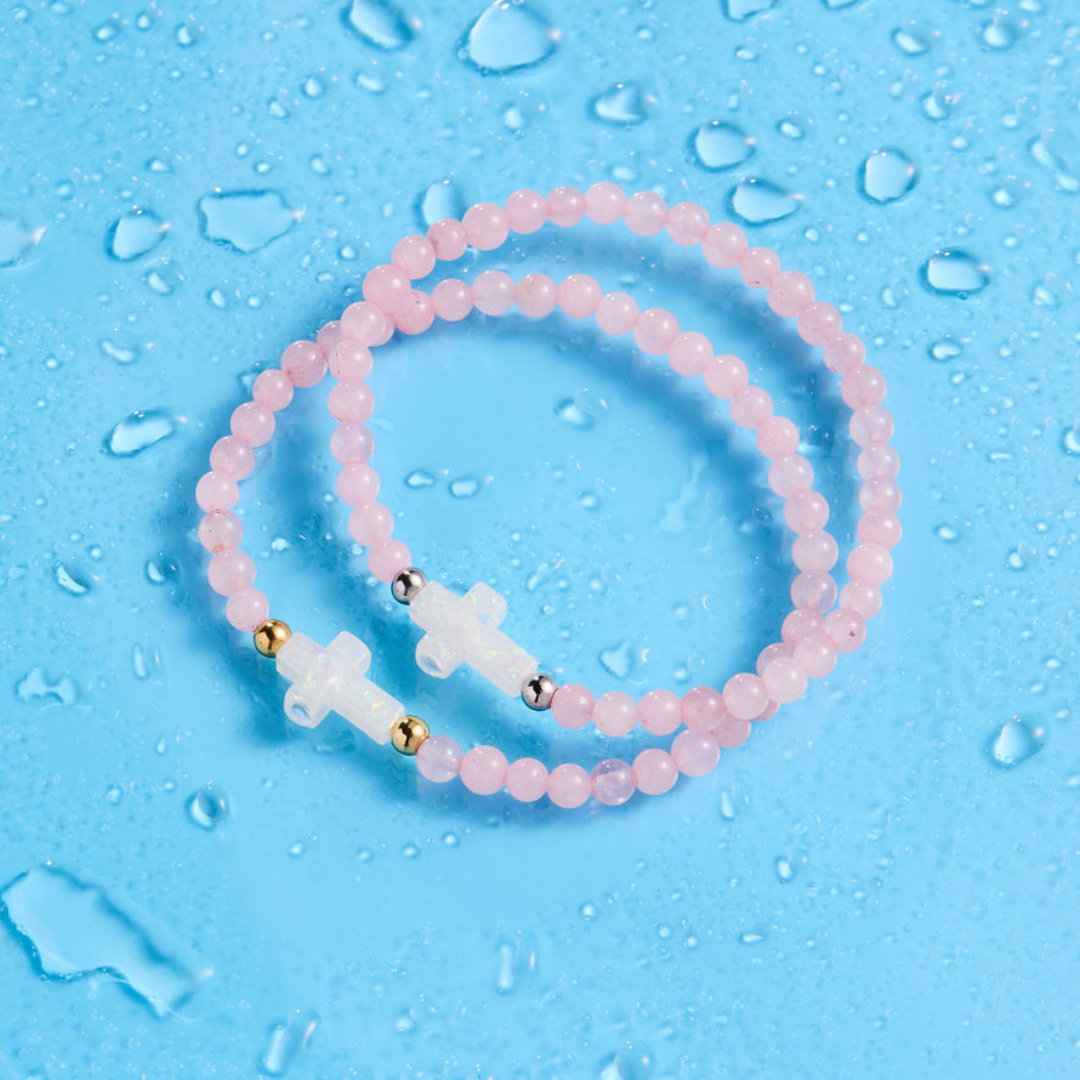 Holy Water Rose Quartz Bracelet: Gold Spacer Beads