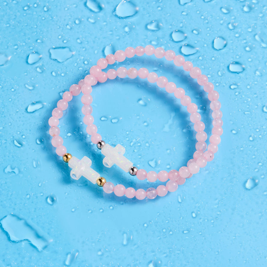 Holy Water Rose Quartz Bracelet: Gold Spacer Beads
