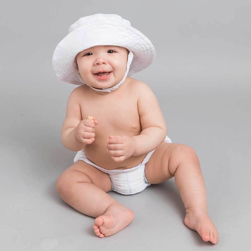 White Seersucker Bucket Hat Baby Toddler: 2-4 Years
