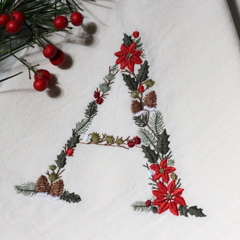 Embroidered Poinsettia Initial Sweatshirt