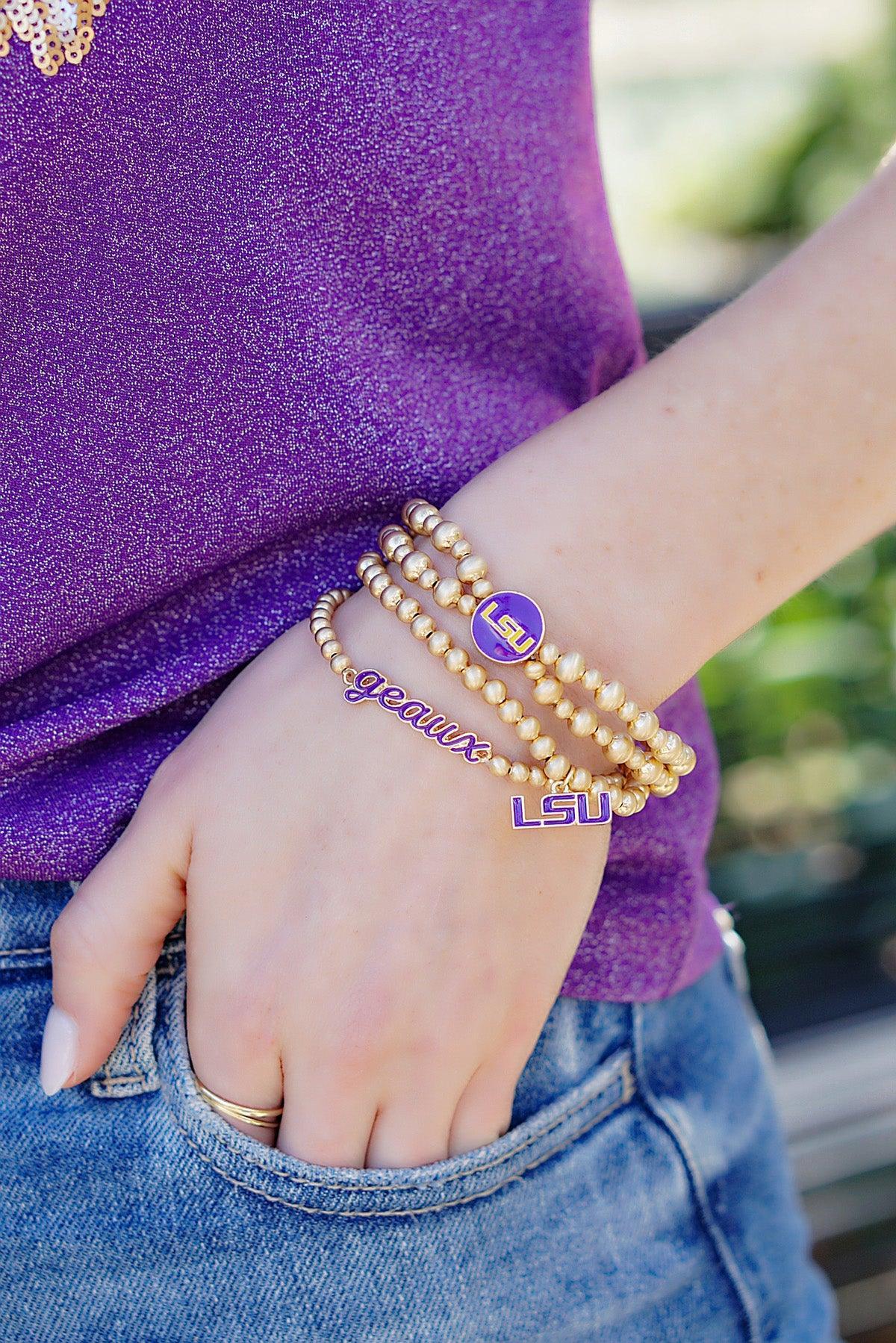 LSU Tigers 2-Row Ball Bead Stretch Bracelet