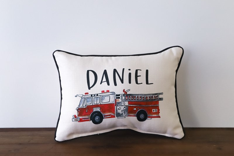 Custom Name Firetruck Pillow