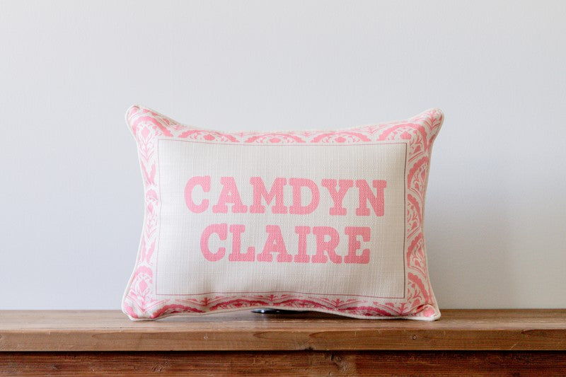 Pink Scalloped Name Pillow