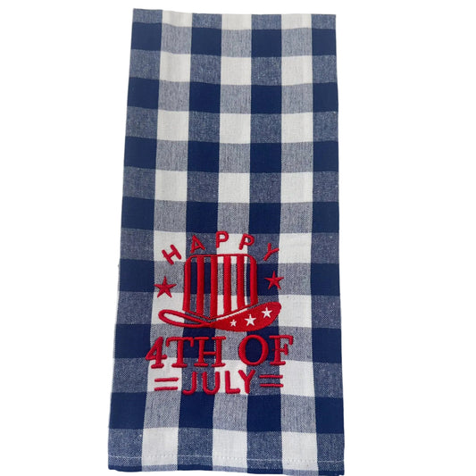 Happy 4th of July Towel Blue Check
