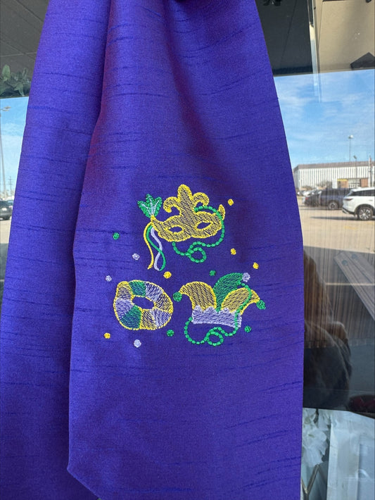 Mardi Gras Embroidered Purple Silk Wreath Sash