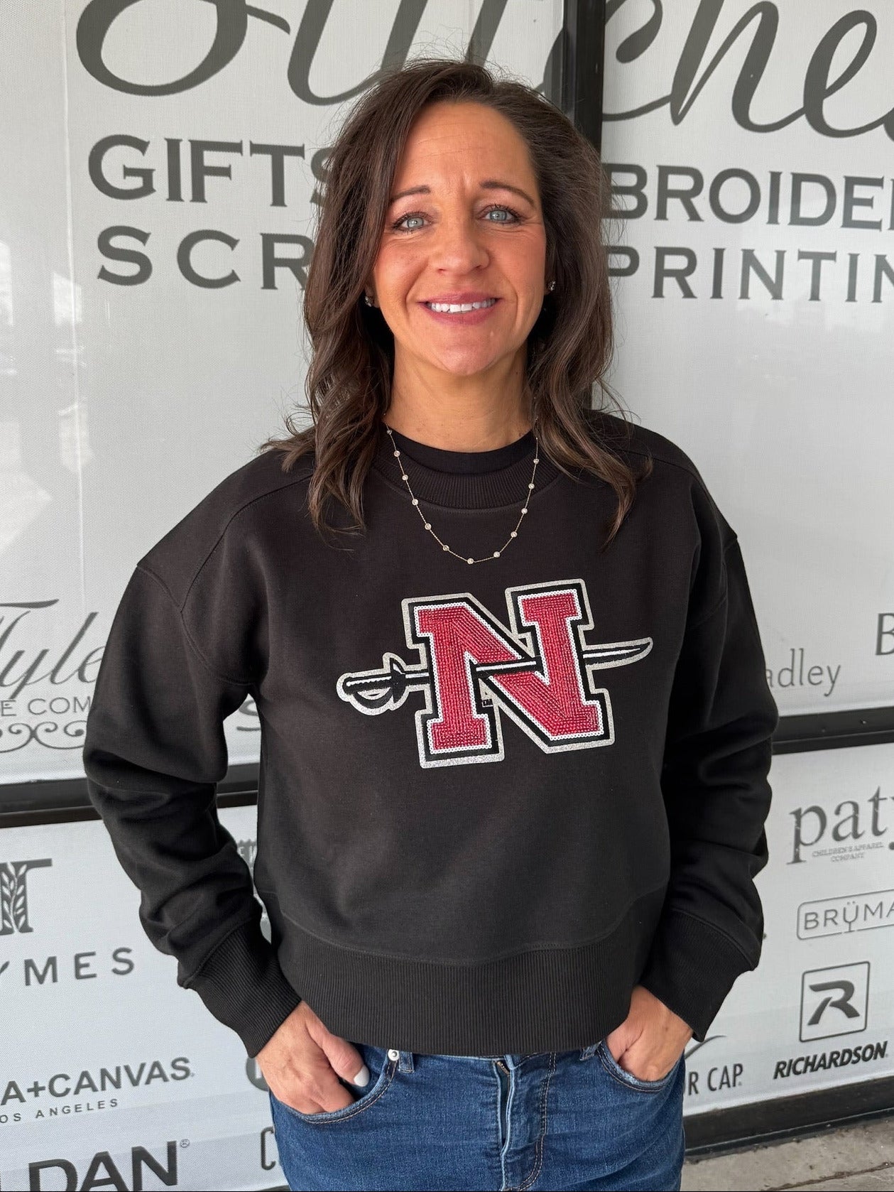 Nicholls Sequin Ladies Cropped Sweatshirt