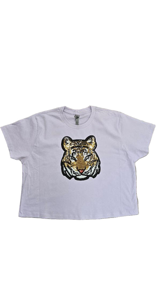 Ladies Sequin Tiger Boxy Tee
