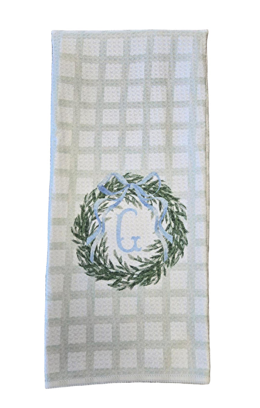 Wreath Initial Quick Dry Kitchen Towel