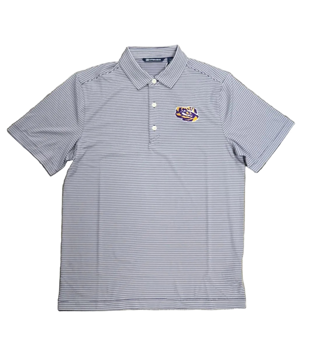 Eye of the Tiger Embroidered Cutter & Buck Double Stripe Mens Polo