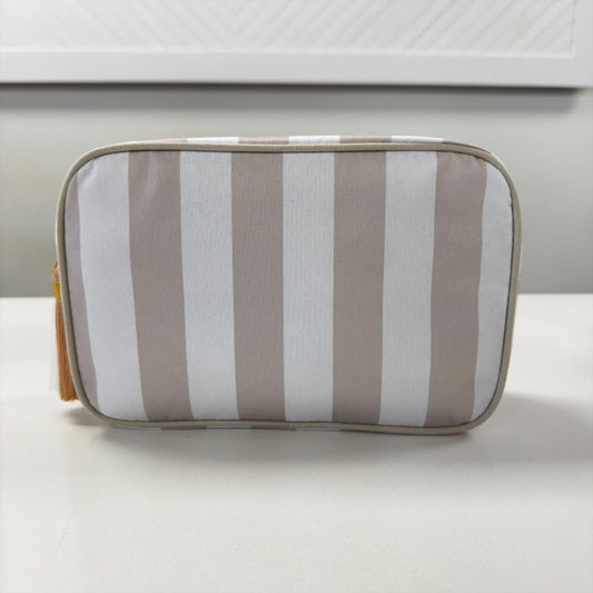 Striped Zipper Makeup Bag With Tassel