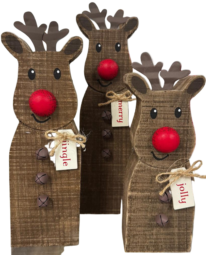 Wood Post Rudolph- Set of 3