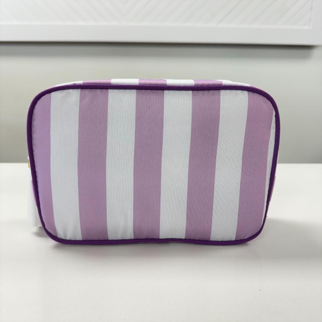 Striped Zipper Makeup Bag With Tassel