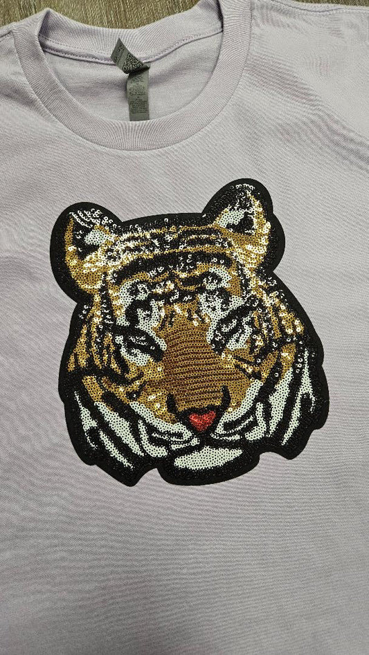 Ladies Sequin Tiger Boxy Tee