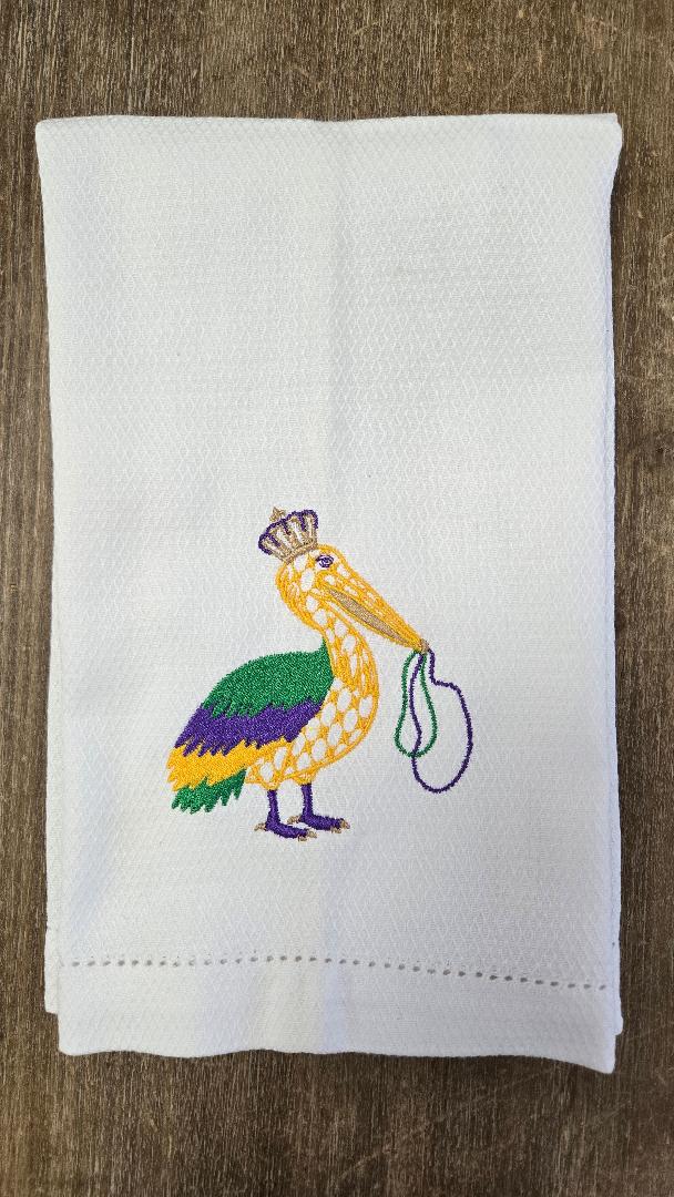 Mardi Gras Pelican Tea Towel