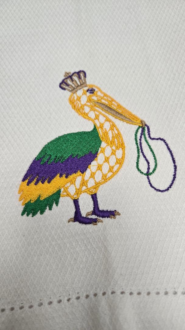 Mardi Gras Pelican Tea Towel