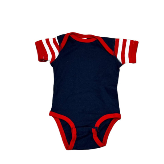 Striped Sleeve Navy Onesie