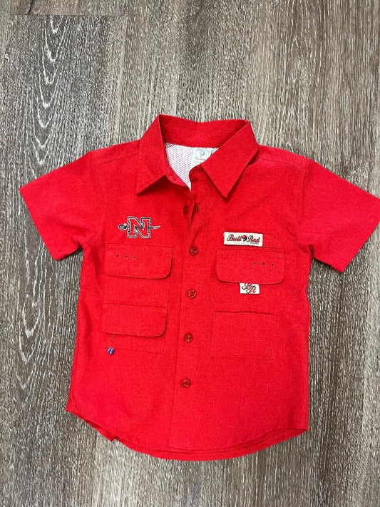 Nicholls Embroidered Bull Red Fishing Polo