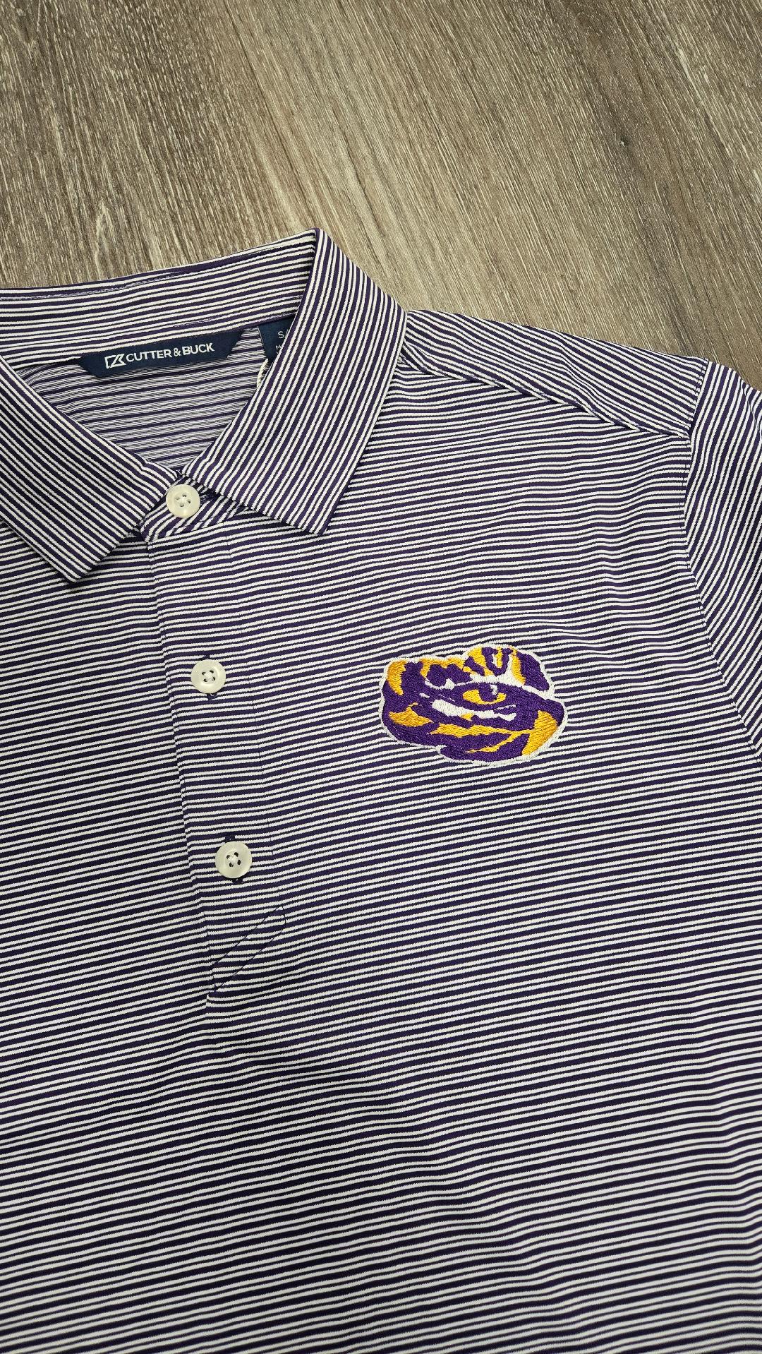 Eye of the Tiger Embroidered Cutter & Buck Double Stripe Mens Polo