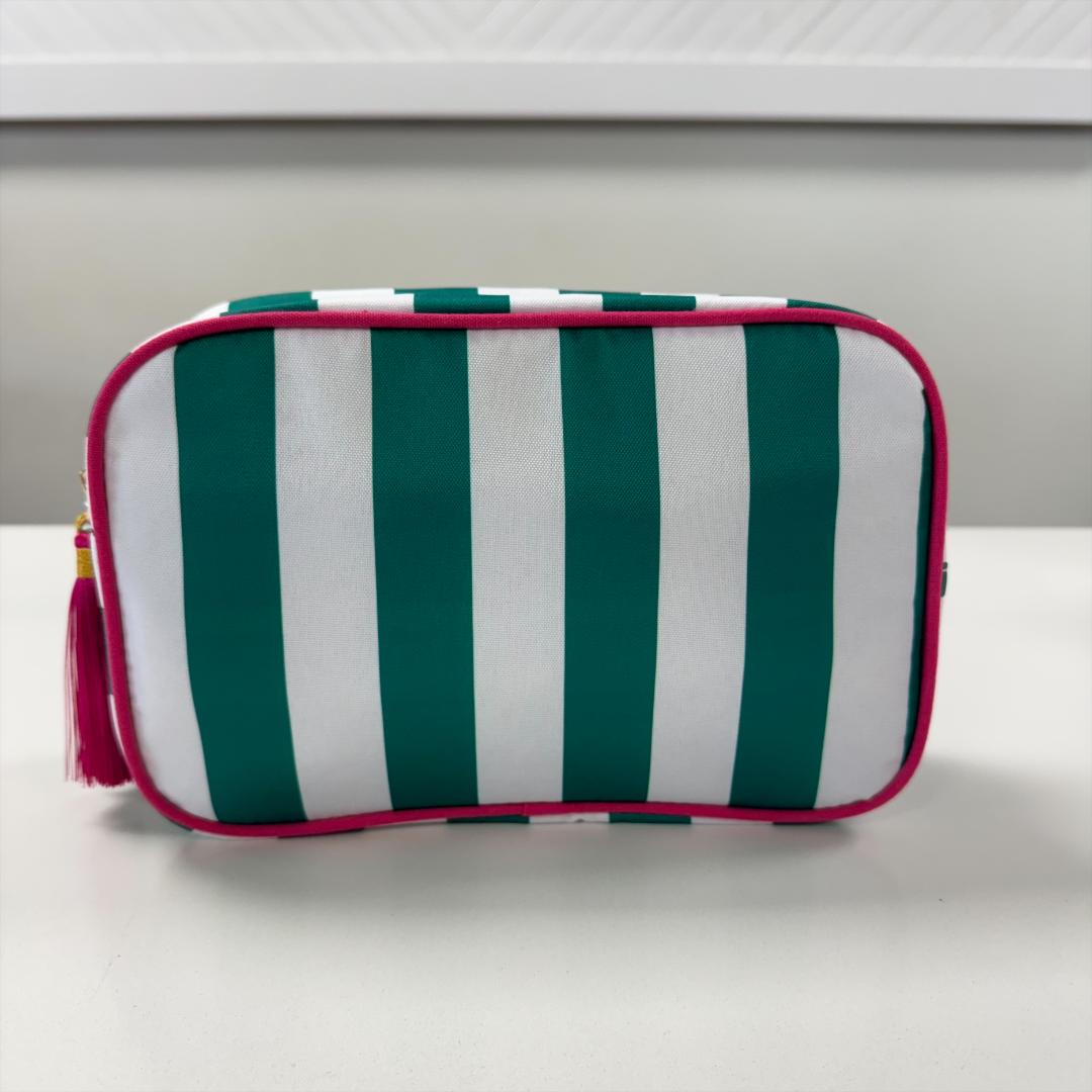 Striped Zipper Makeup Bag With Tassel