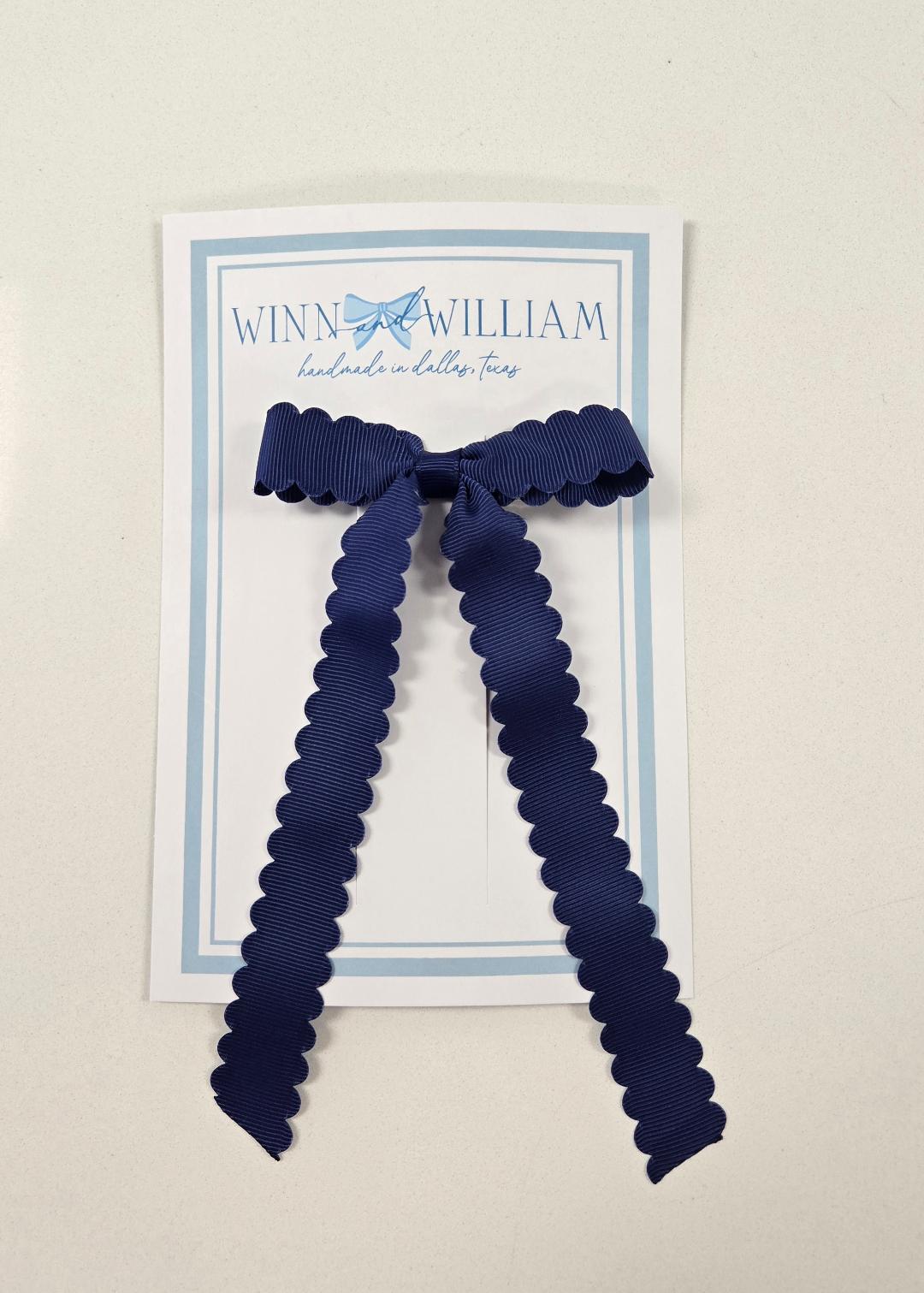 Scalloped Long-tail Bow: Navy / Small
