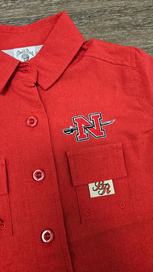 Nicholls Embroidered Bull Red Fishing Romper