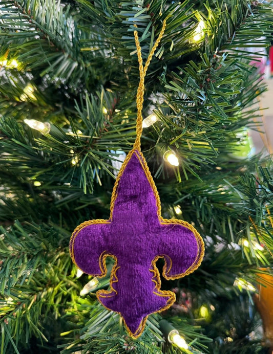 Purple/Gold Embroidered Fleur De Lis Ornament