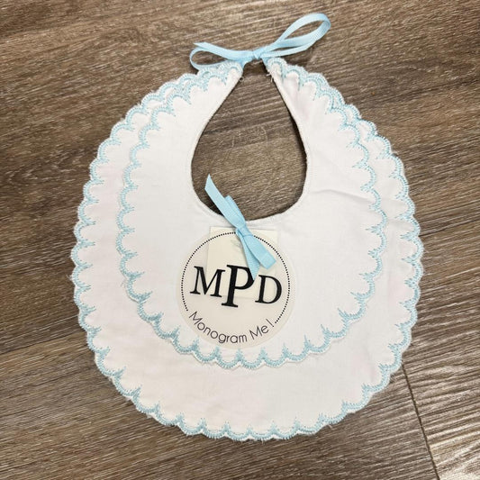 Blue Scalloped Monogram Me Bib
