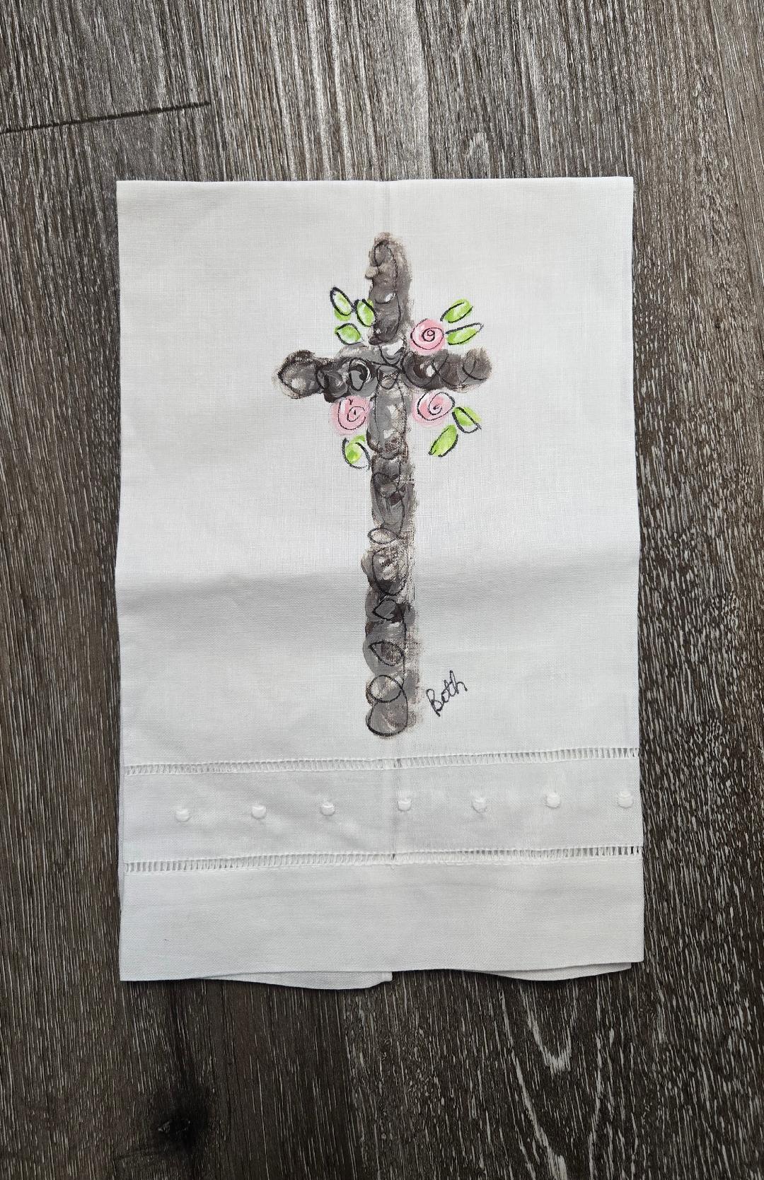 Hand Painted Easter Cross Tea Towel