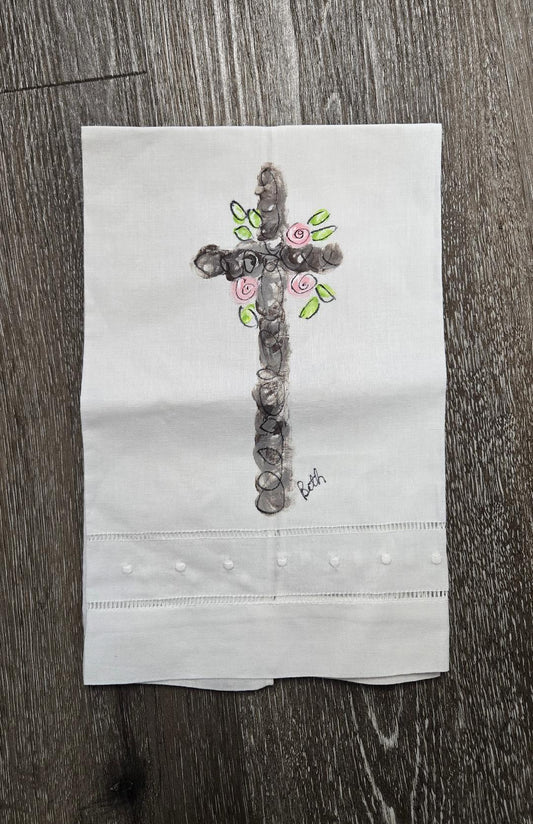 Hand Painted Easter Cross Tea Towel