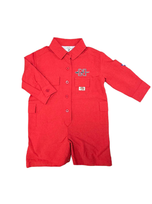 Nicholls Embroidered Bull Red Fishing Romper