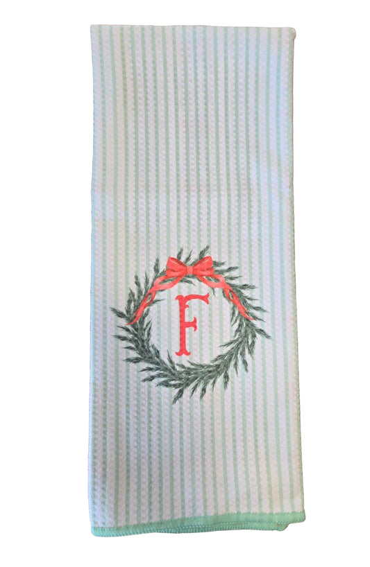 Christmas Wreath Initial Quick Dry Kitchen Towel