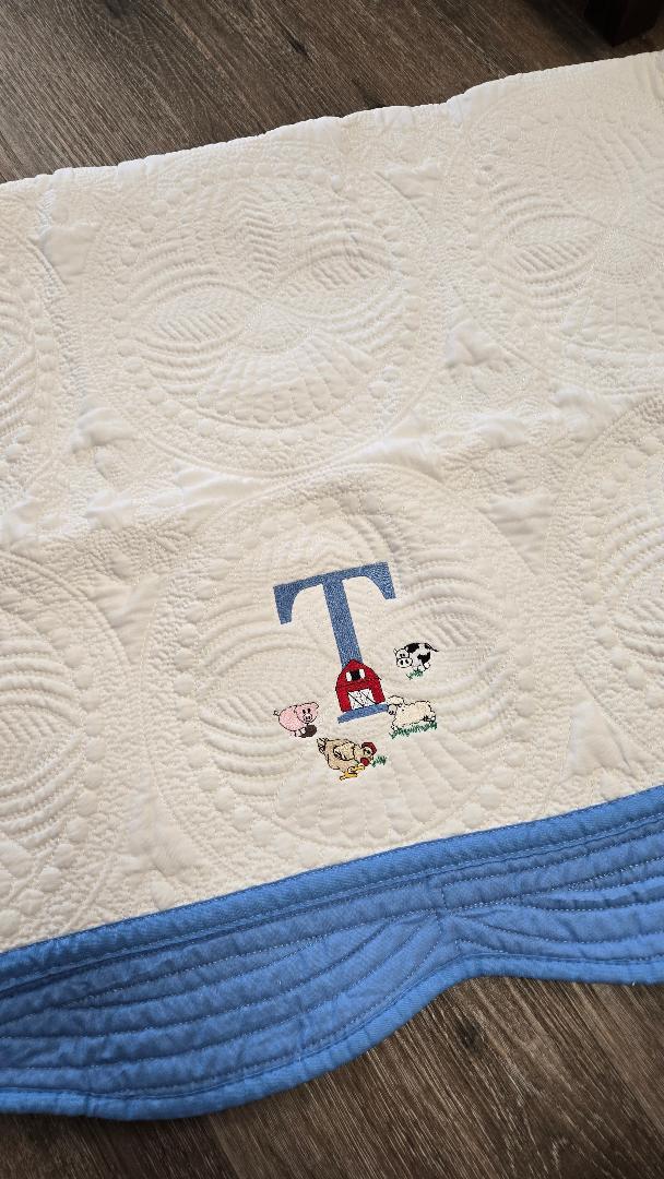 Embroidered Farm Initial Quilt