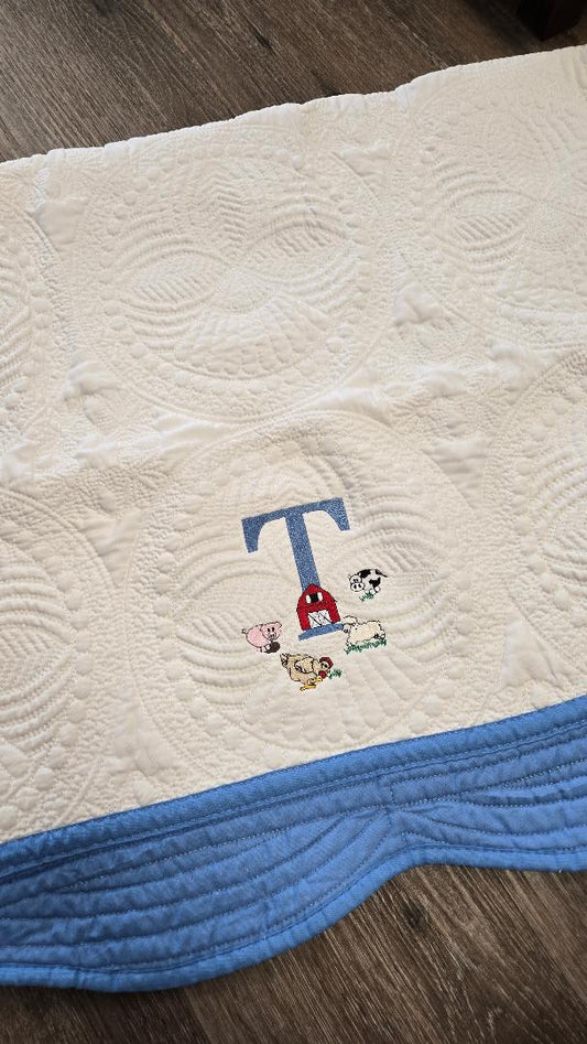 Embroidered Farm Initial Quilt