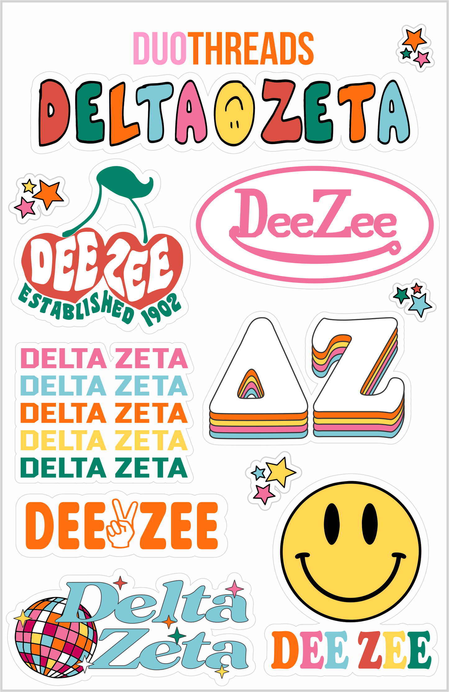 Sorority Rainbow Sticker Sheet: DELTA ZETA