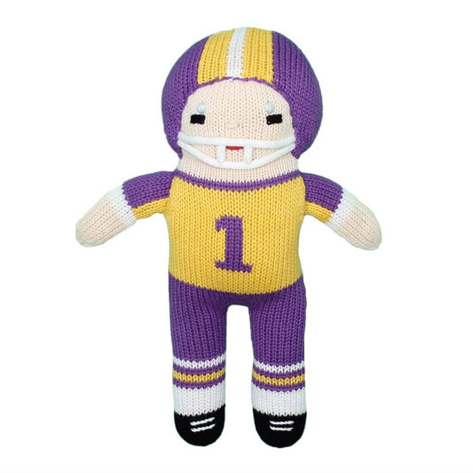 Football Player Knit Dolls: 7" Rattle / Purple/Gold