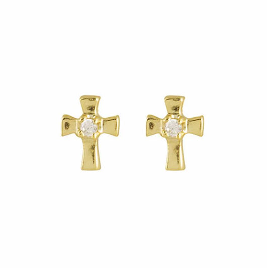 Gold Cross Center Diamond Stud Earrings