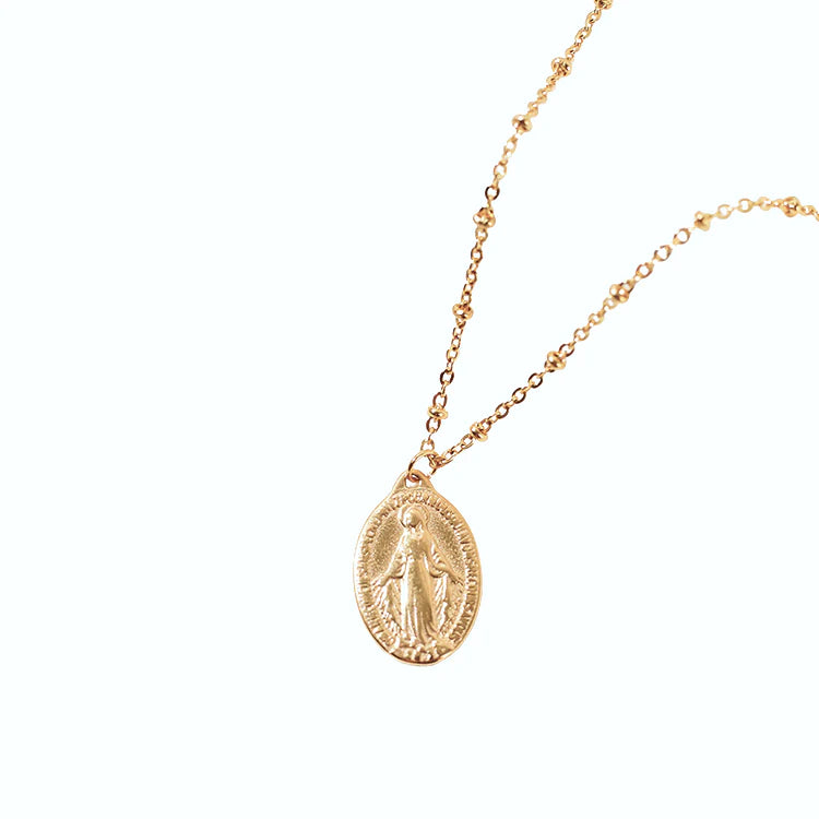 Virgin Mary Miraculous Medal on Beaded Chain