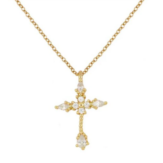 Cross with Bead and Pear Setting Necklace