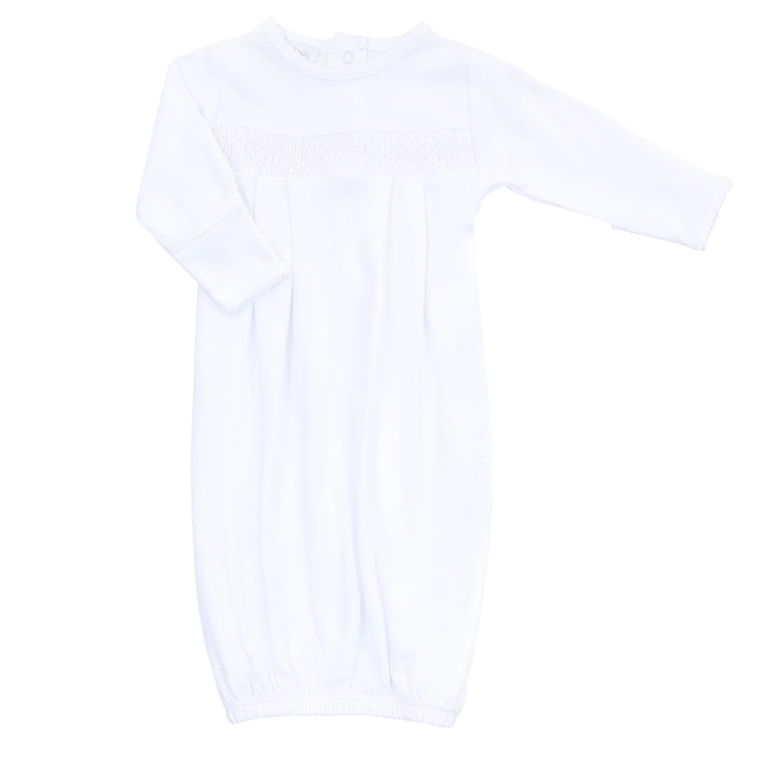 Essentials Solid White Smocked Gown