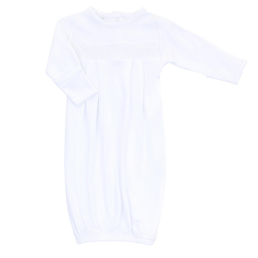 Essentials Solid White Smocked Gown