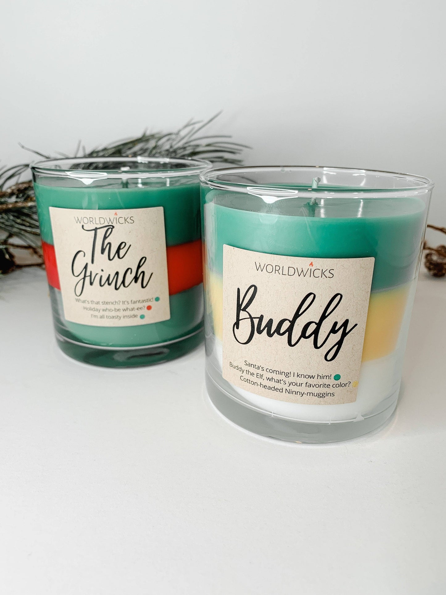 Christmas Movie Character Grinch and Elf Inspired Candles: The Grinch