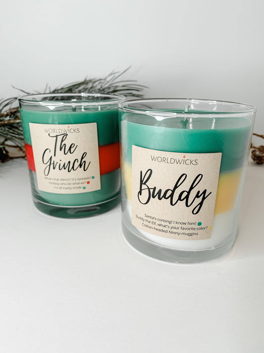 Christmas Movie Character Grinch and Elf Inspired Candles: Buddy