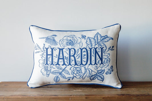 Custom Blue Victorian Last Name Pillow